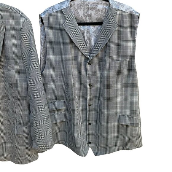 Sergio Valentino Mens Gray Wool Checkered Single Breasted Blazer Vest Set 44L - Picture 3 of 14